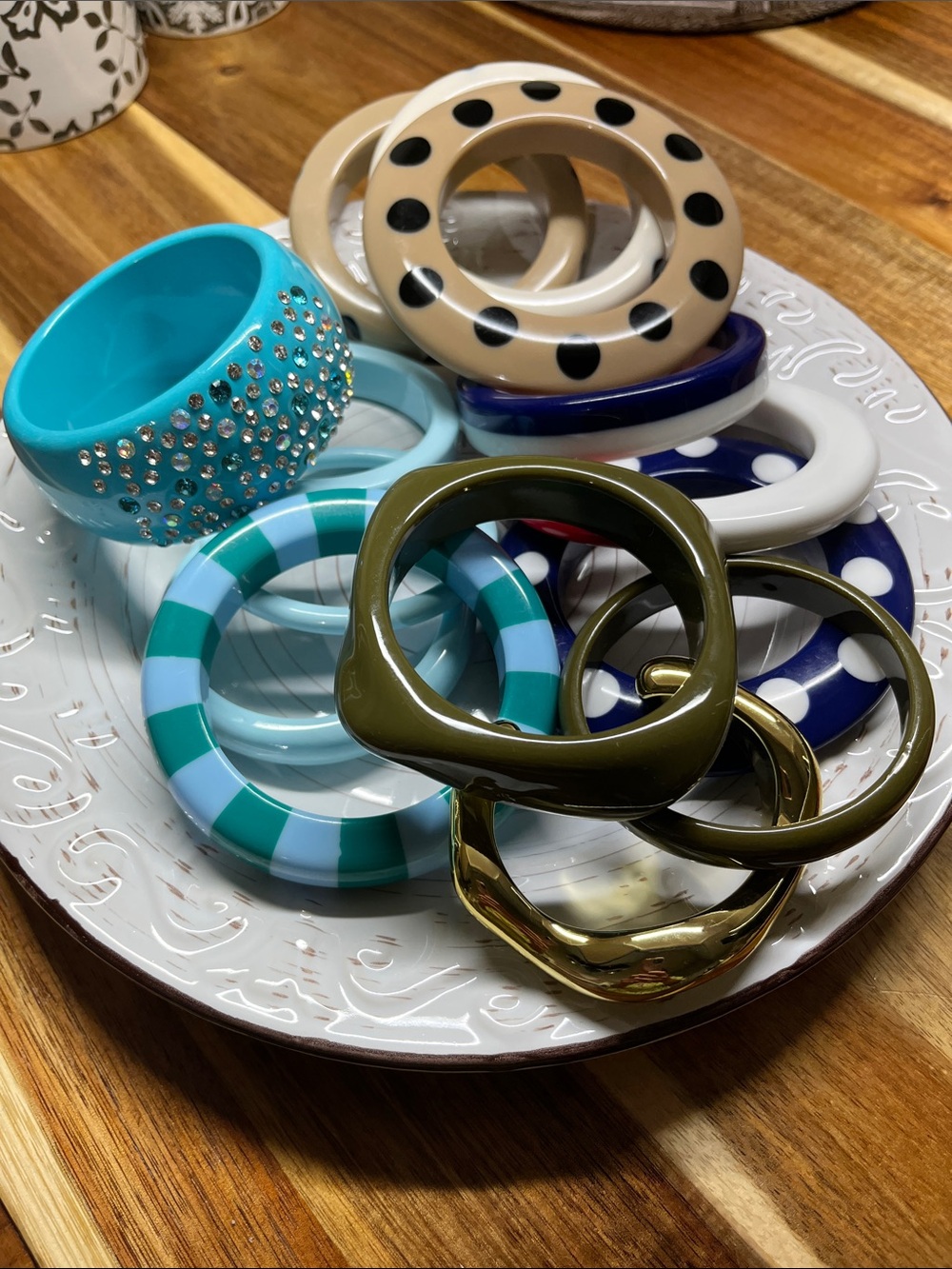 Assorted Resin & Acrylic Bangle Set - Turquoise, Olive, Navy, Beige, White